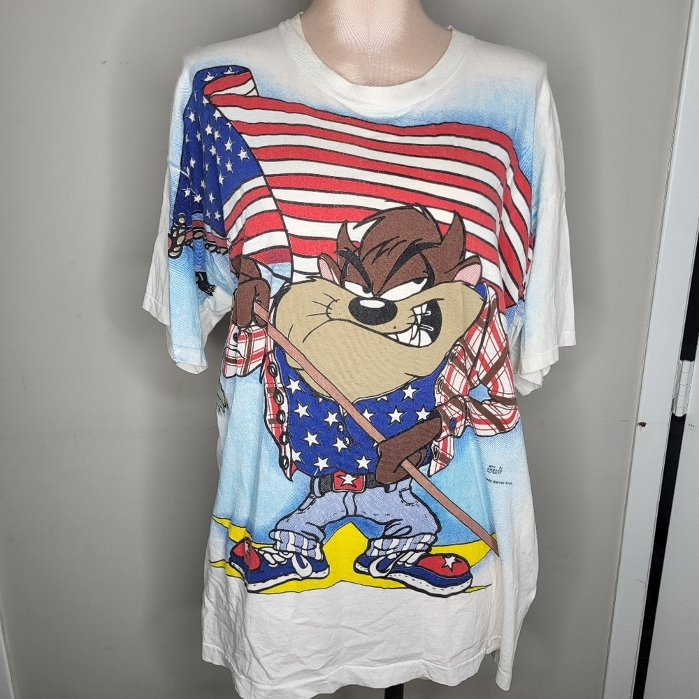 Vintage 1995 Taz Looney Tunes Original Tee Usa Flag Tee Size XL